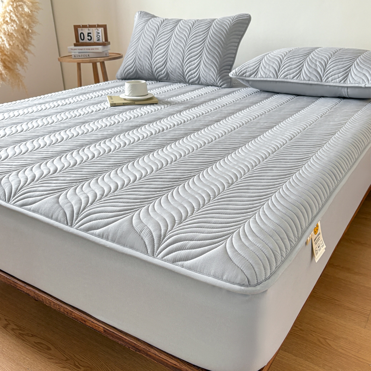 91家纺网 家纺一手货源 找家纺 居眠 2026新款叶链夹棉防水床笠 叶链-白云石