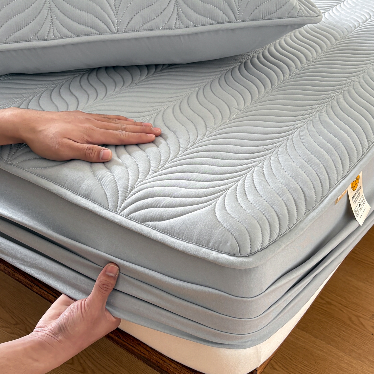 91家纺网 家纺一手货源 找家纺 居眠 2026新款叶链夹棉防水床笠 叶链-白云石