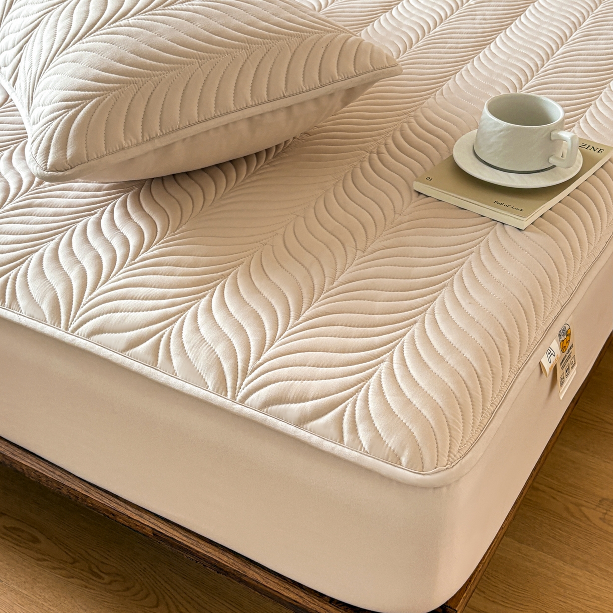 91家纺网 家纺一手货源 找家纺 居眠 2026新款叶链夹棉防水床笠 叶链-卡其