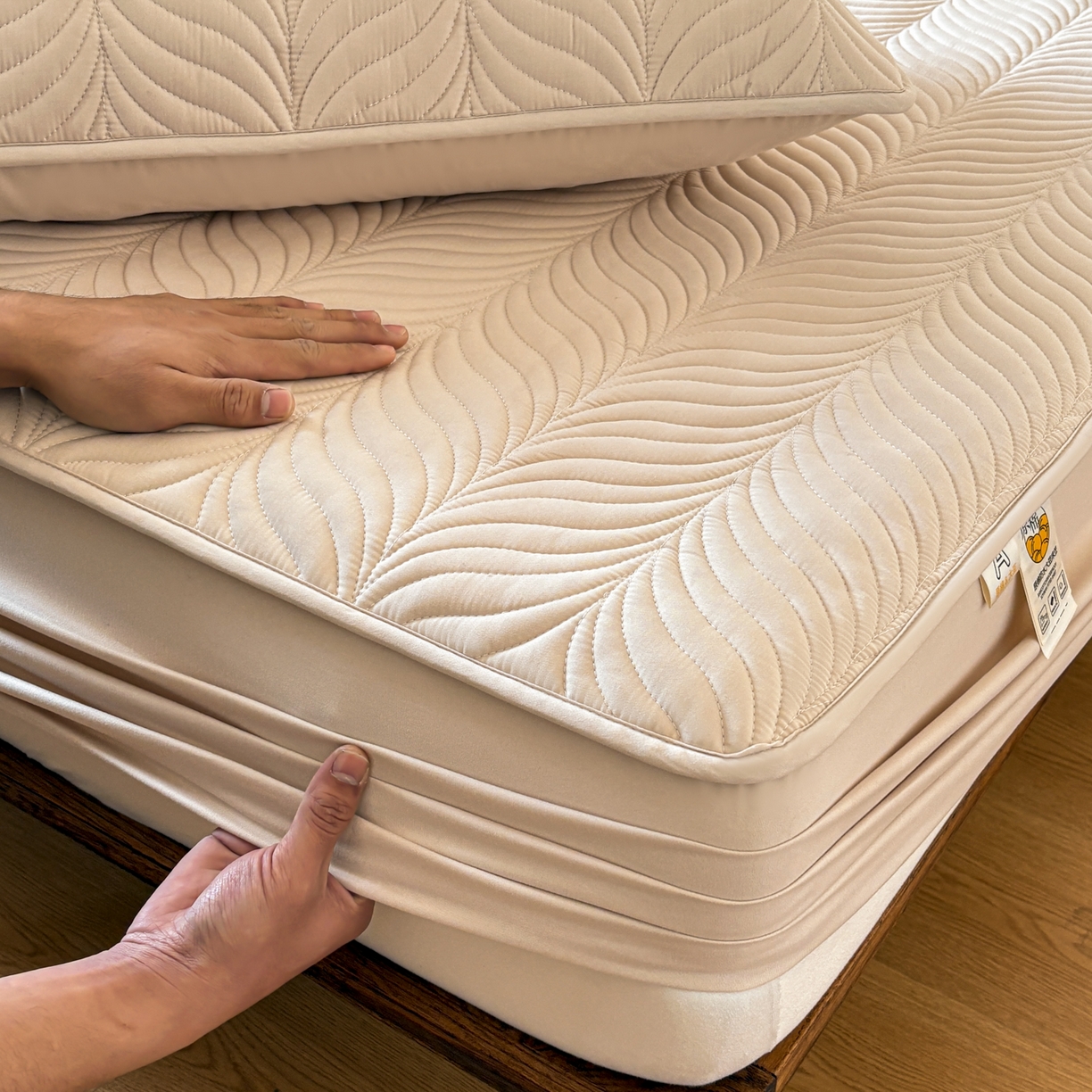 91家纺网 家纺一手货源 找家纺 居眠 2026新款叶链夹棉防水床笠 叶链-卡其