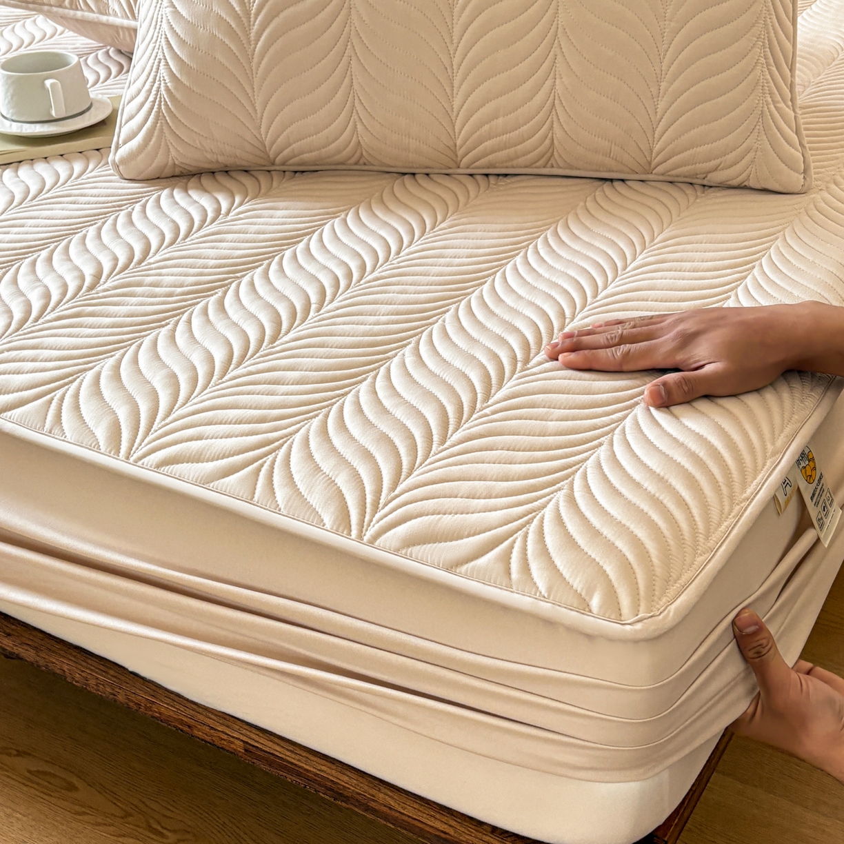 91家纺网 家纺一手货源 找家纺 居眠 2026新款叶链夹棉防水床笠 叶链-卡其