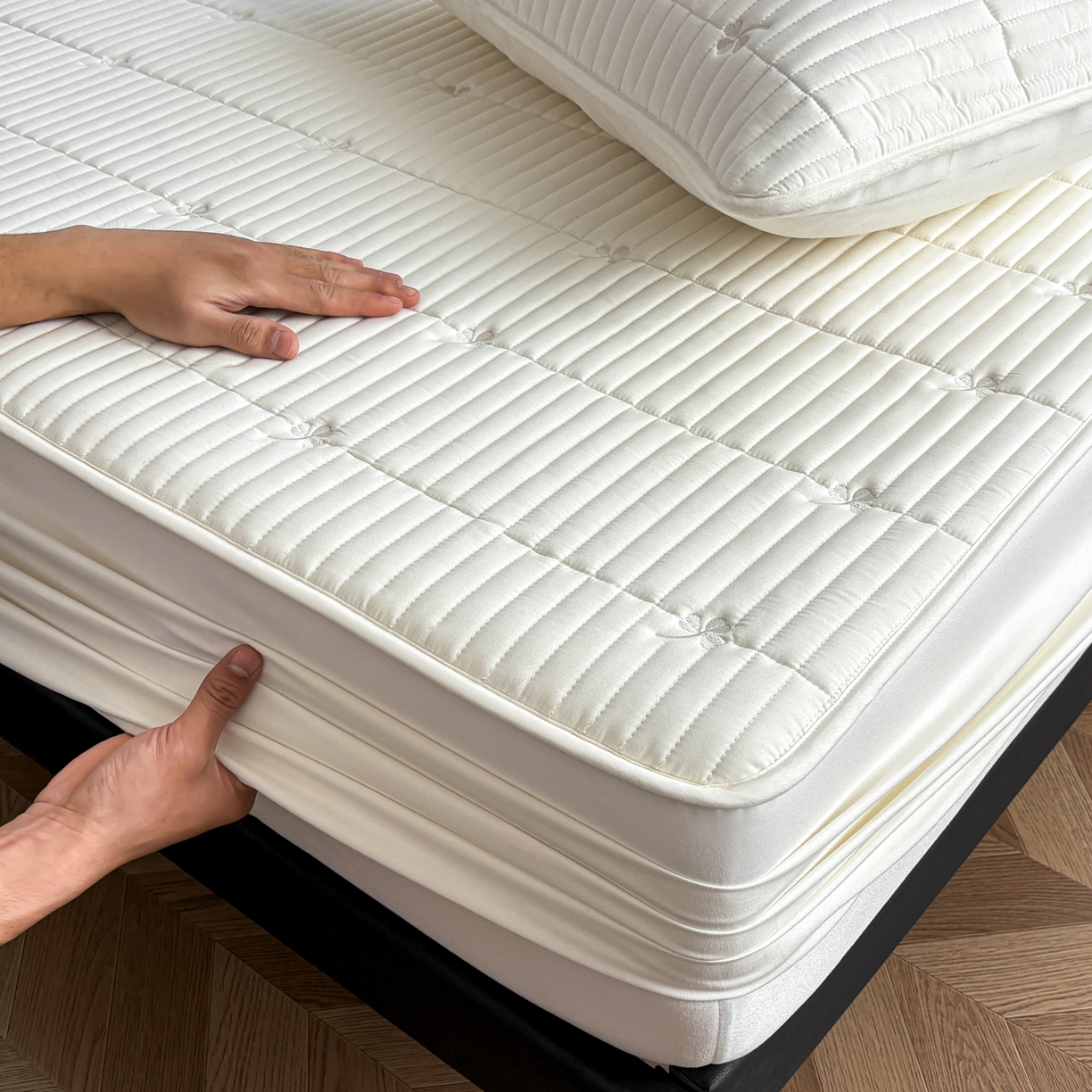 91家纺网 家纺一手货源 找家纺 （总）居眠 2026新款三叶草刺绣夹棉防水床笠