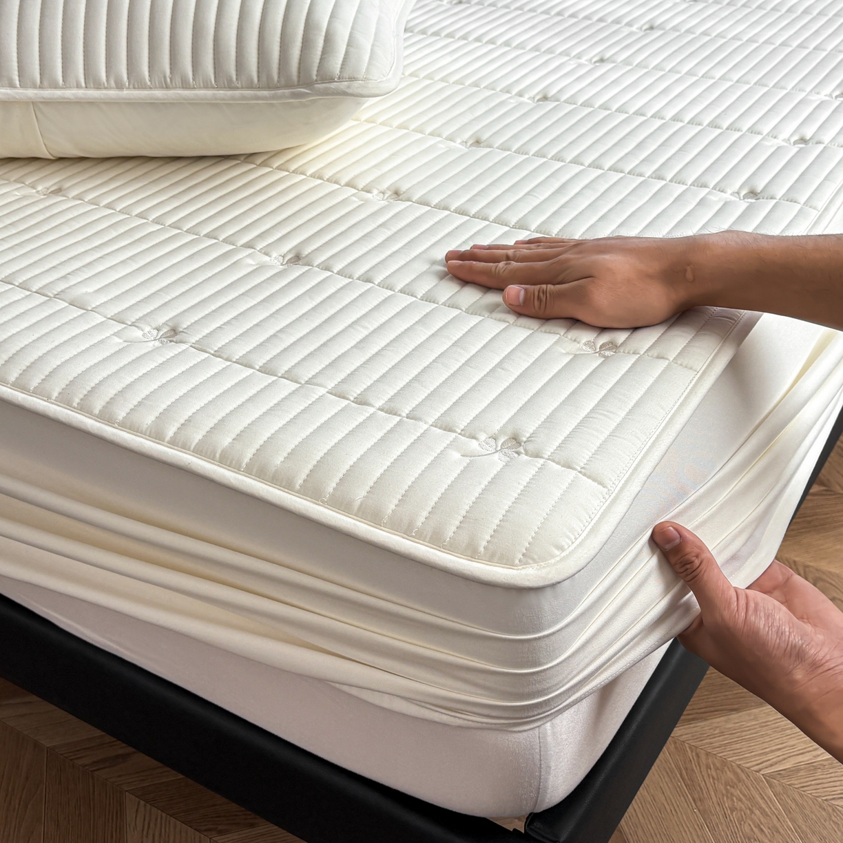 91家纺网 家纺一手货源 找家纺 居眠 2026新款三叶草刺绣夹棉防水床笠 三叶草-白色