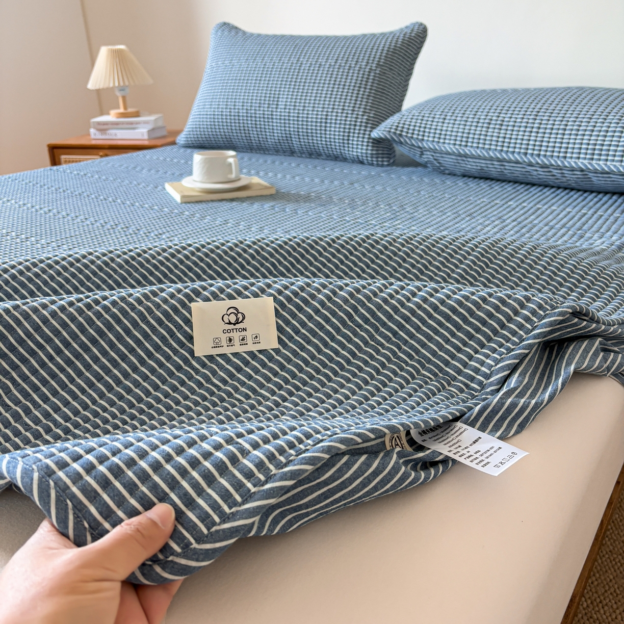 91家纺网 家纺一手货源 找家纺 （总）居眠 2026新款全棉色织水洗棉格子夹棉棉花床笠