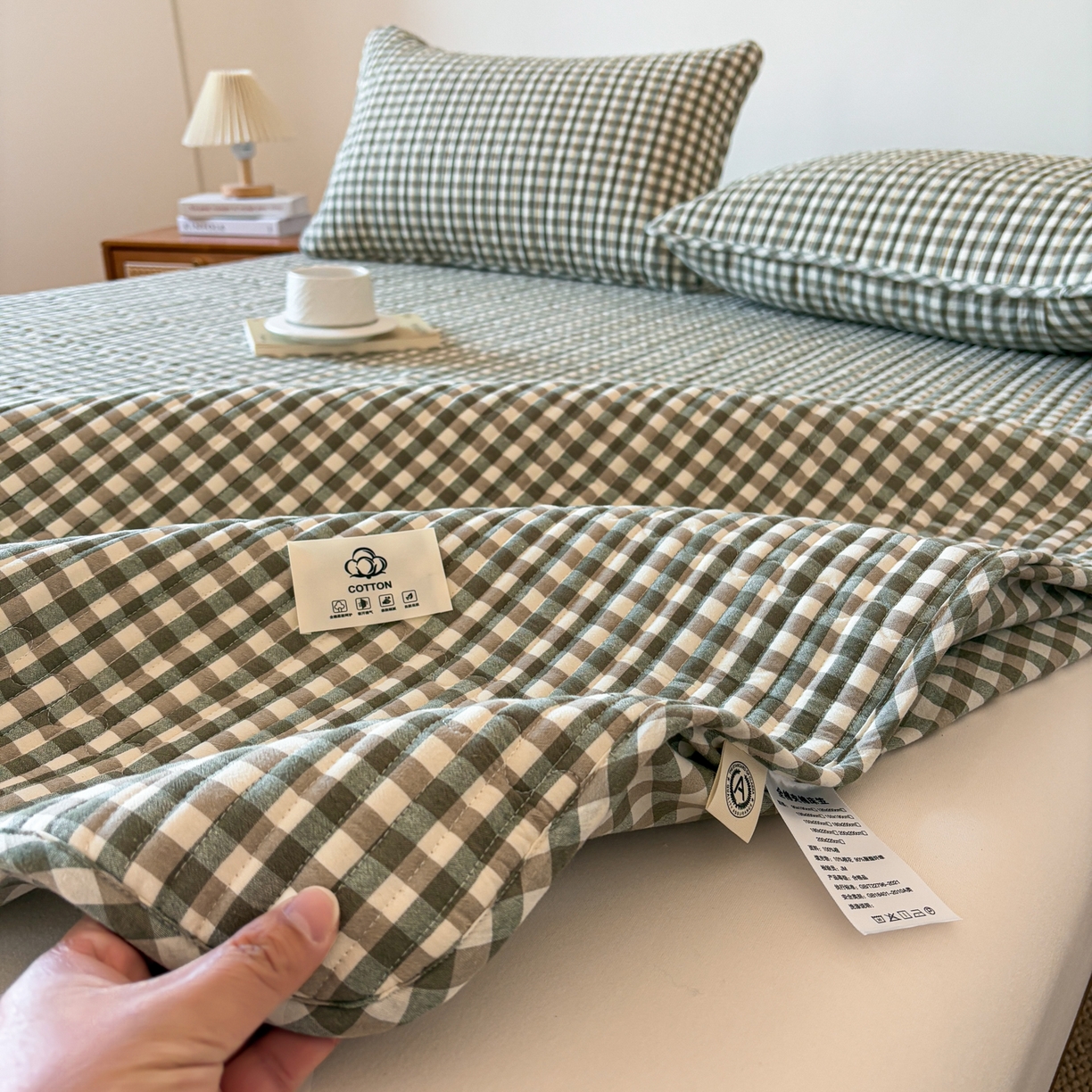 91家纺网 家纺一手货源 找家纺 （总）居眠 2026新款全棉色织水洗棉格子夹棉棉花床笠