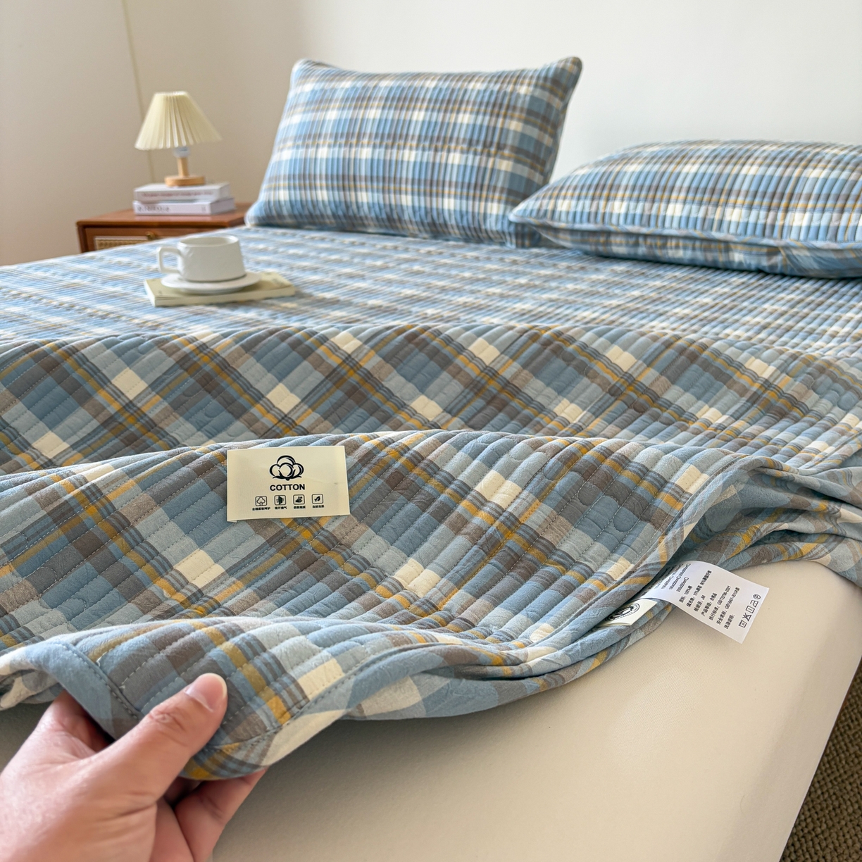 居眠 2026新款全棉色织水洗棉格子夹棉棉花床笠 夹棉款-简兮兰