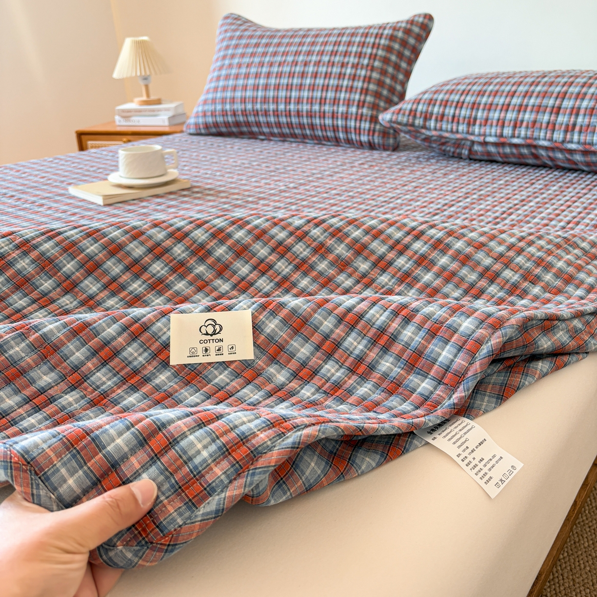 居眠 2026新款全棉色织水洗棉格子夹棉棉花床笠 夹棉款-瑞土兰