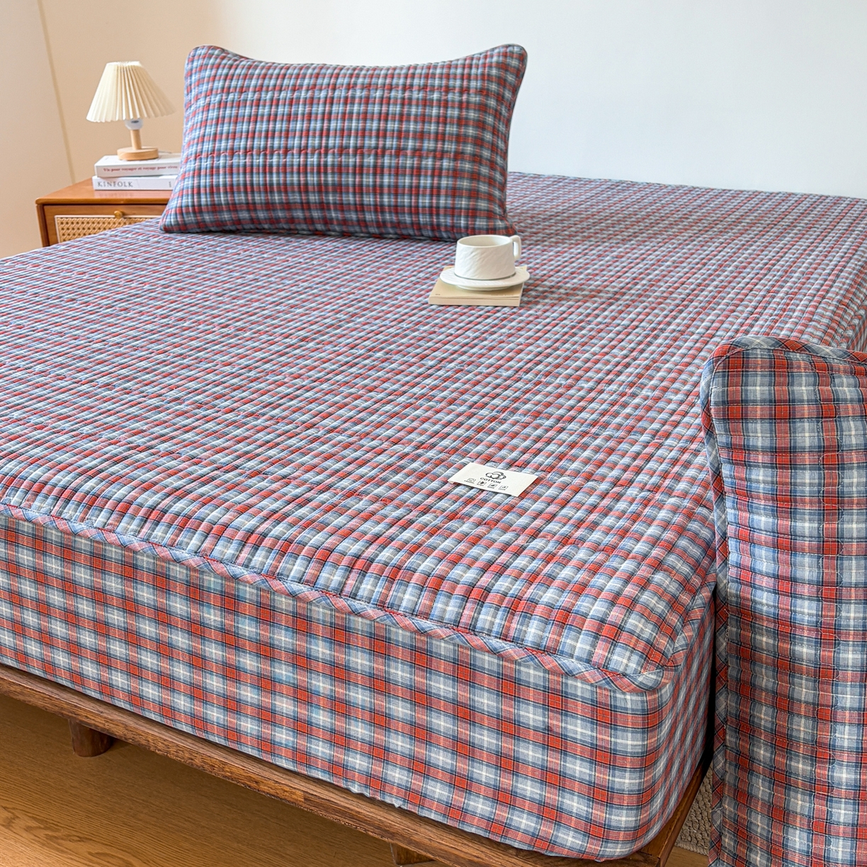 91家纺网 家纺一手货源 找家纺 居眠 2026新款全棉色织水洗棉格子夹棉棉花床笠 夹棉款-瑞土兰