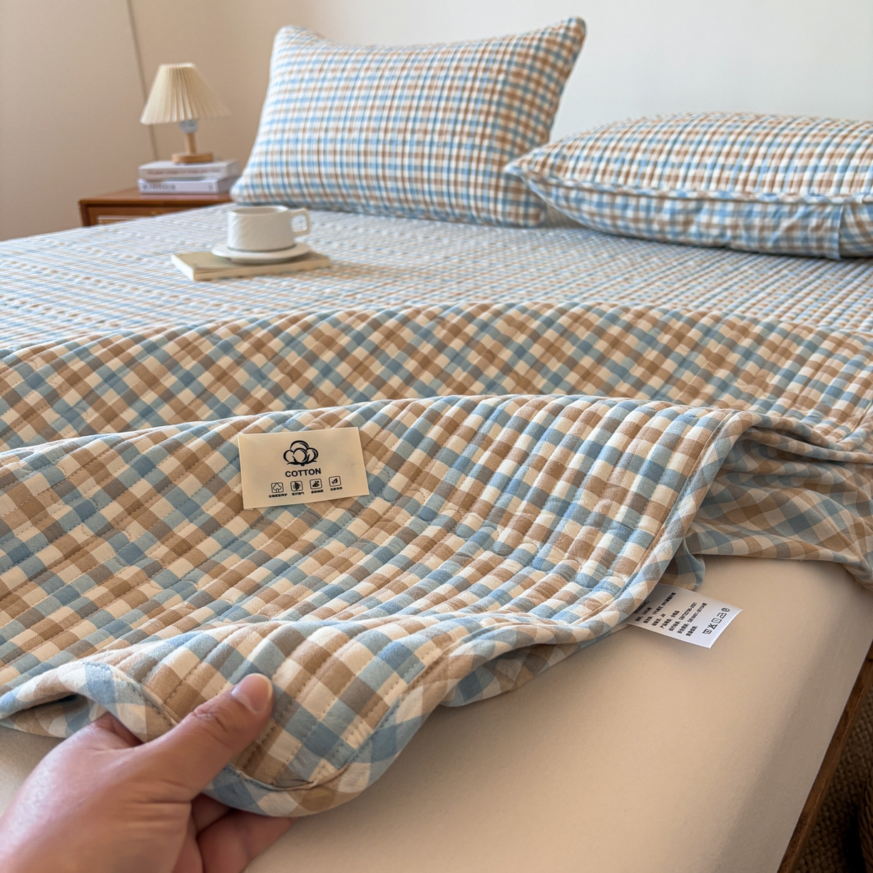 居眠 2026新款全棉色织水洗棉格子夹棉棉花床笠 夹棉款-印月兰