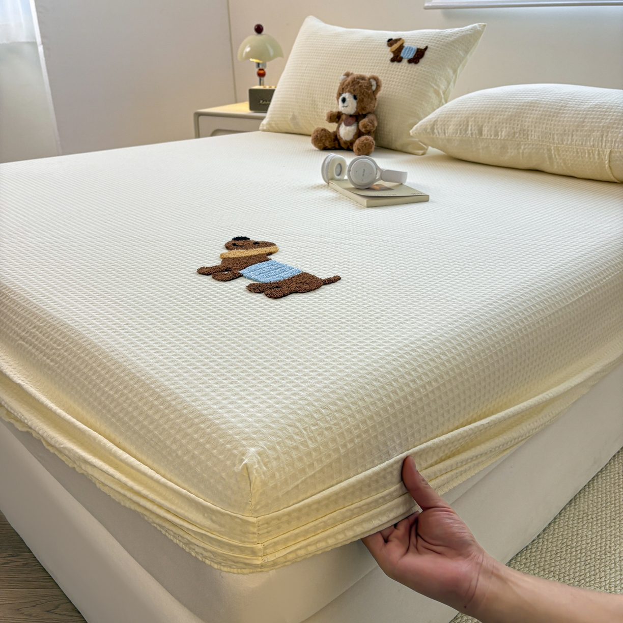 91家纺网 家纺一手货源 找家纺 （总）居眠 2026新款全棉华夫格毛巾绣系列床笠