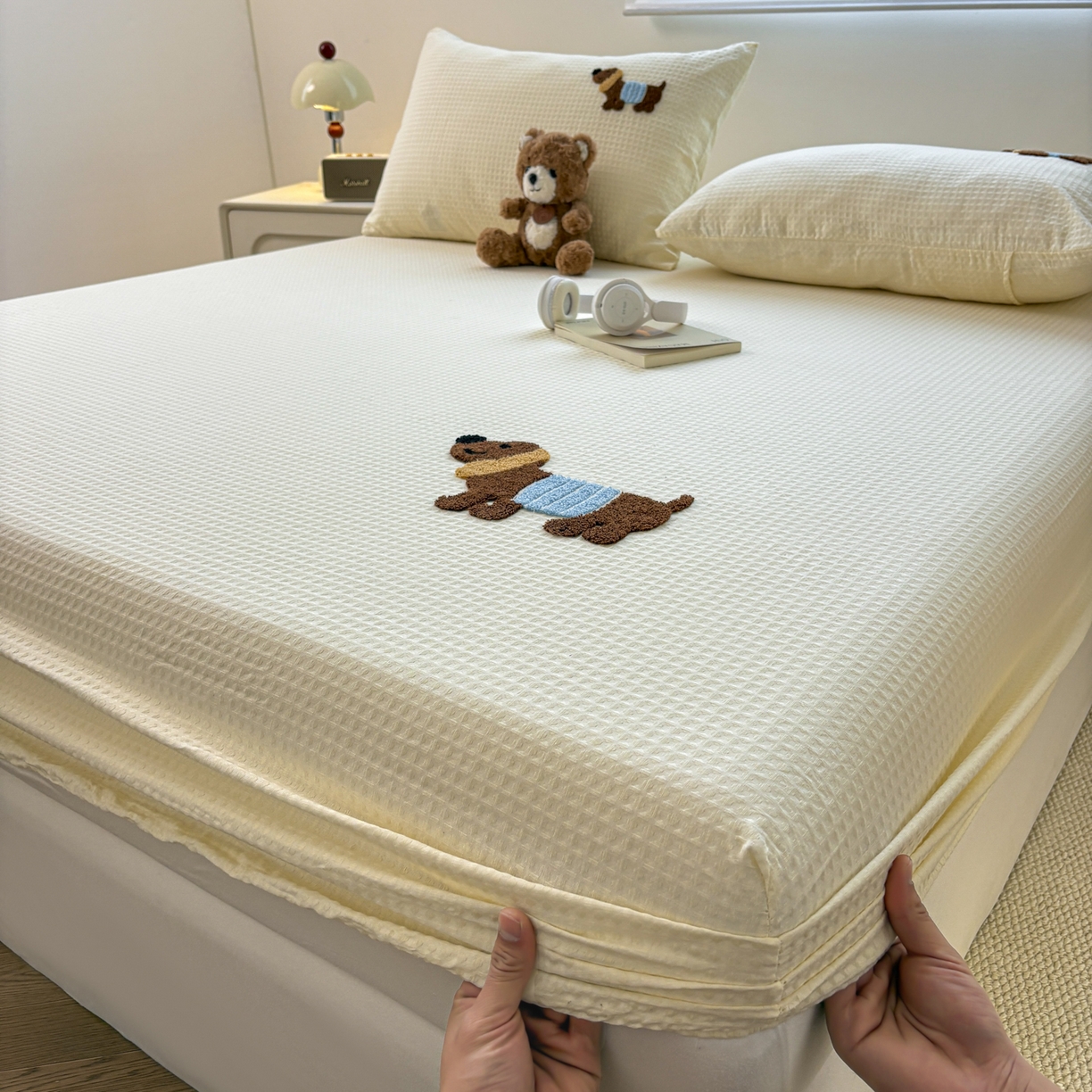 91家纺网 家纺一手货源 找家纺 （总）居眠 2026新款全棉华夫格毛巾绣系列床笠