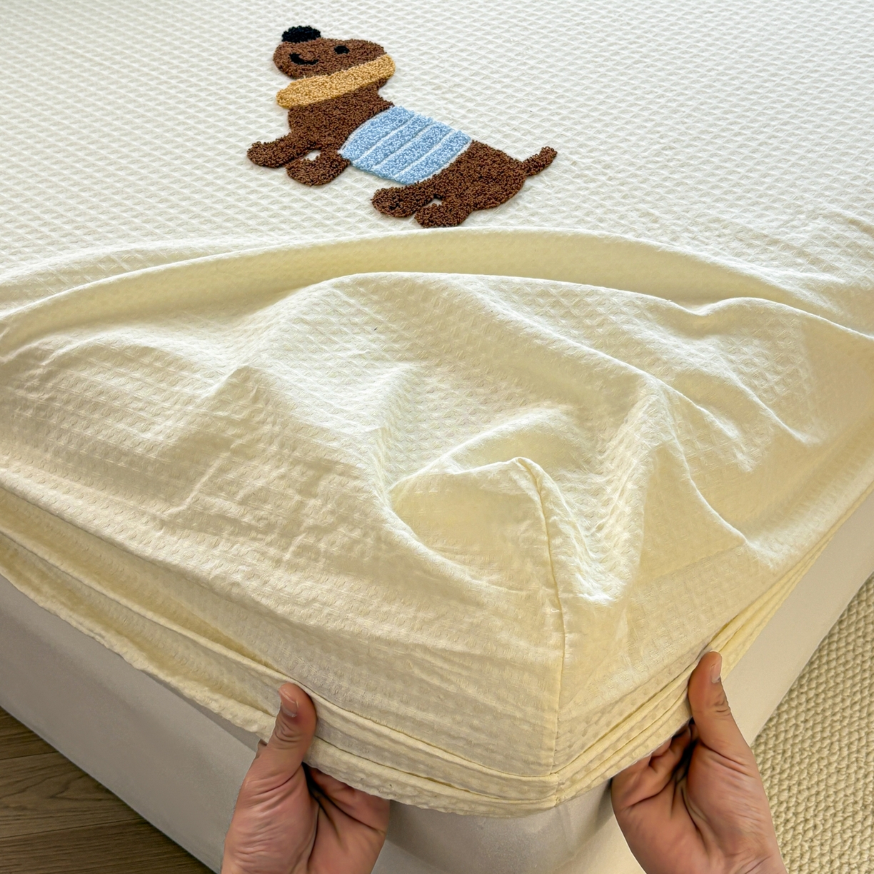 91家纺网 家纺一手货源 找家纺 （总）居眠 2026新款全棉华夫格毛巾绣系列床笠