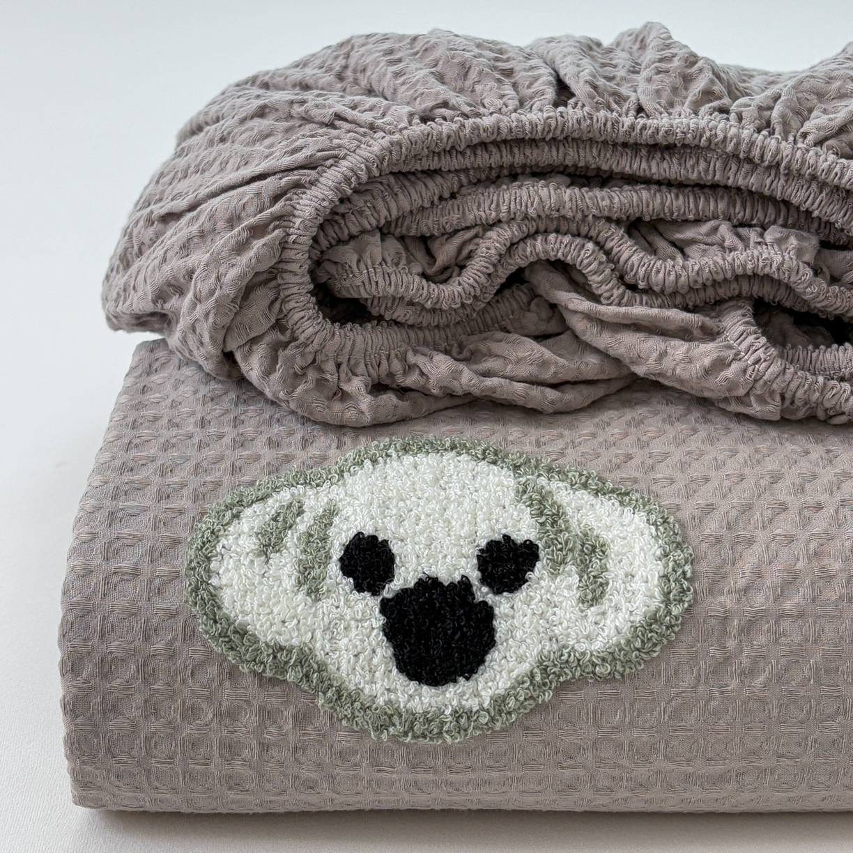 居眠 2026新款全棉华夫格毛巾绣系列床笠 考拉-星灰