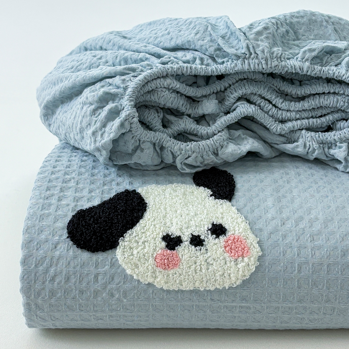 居眠 2026新款全棉华夫格毛巾绣系列床笠 欢乐狗-蓝