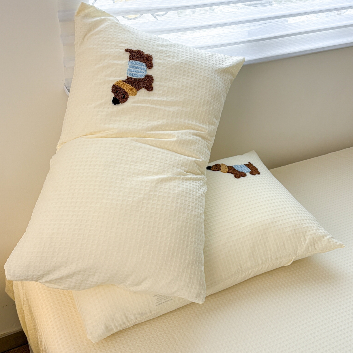 91家纺网 家纺一手货源 找家纺 （总）居眠 2026新款全棉华夫格毛巾绣系列枕套