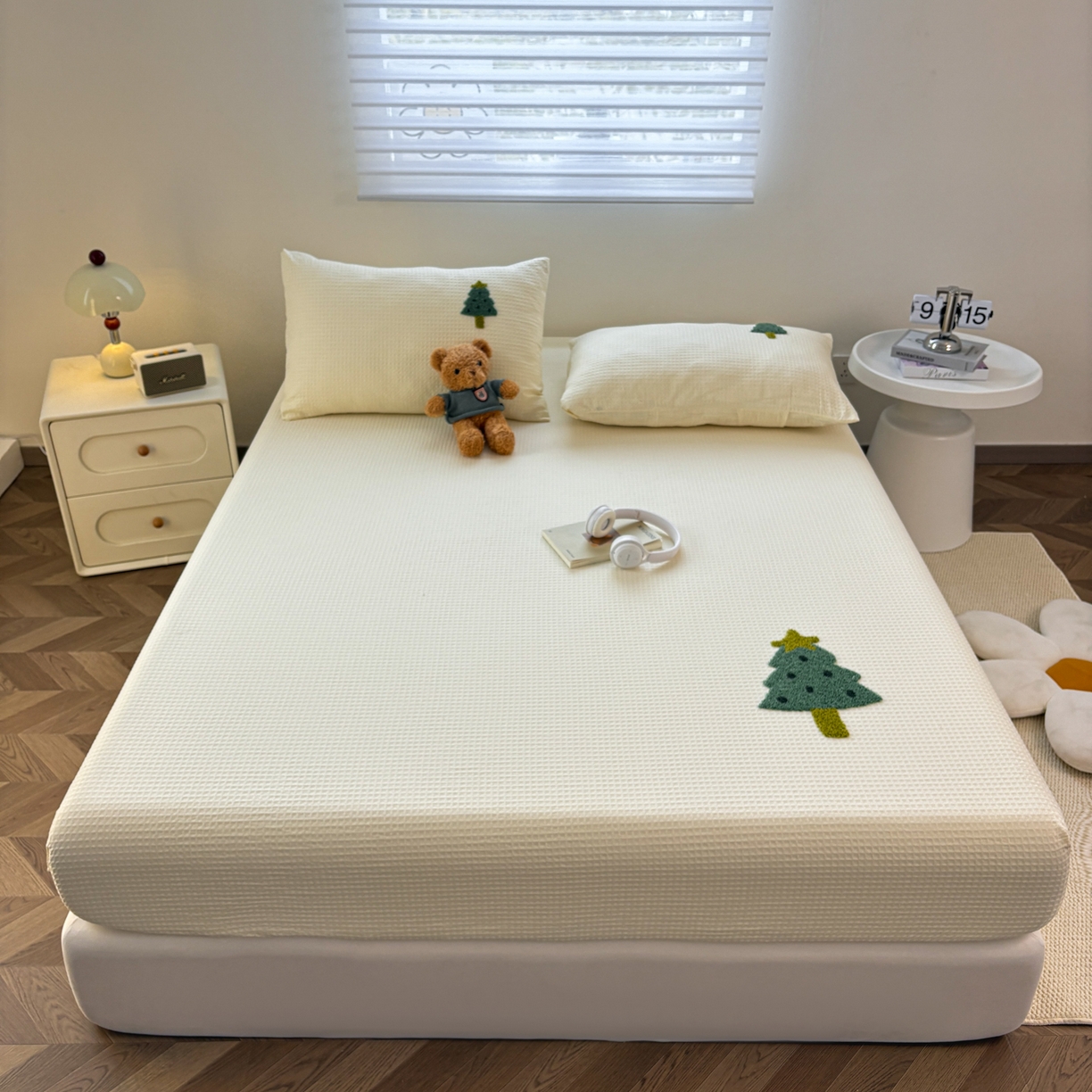 91家纺网 家纺一手货源 找家纺 居眠 2026新款全棉华夫格毛巾绣系列枕套 幸运树-白