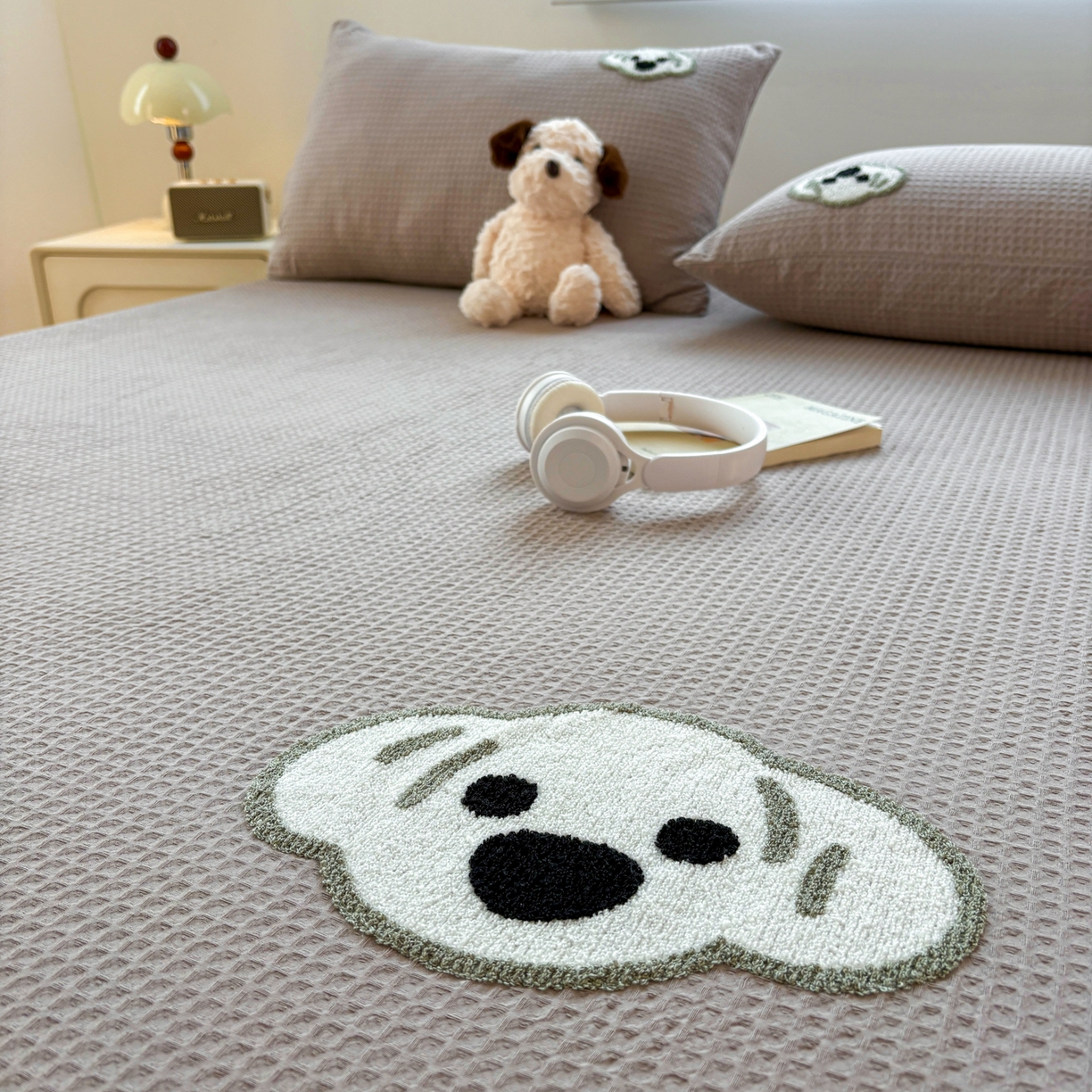 91家纺网 家纺一手货源 找家纺 居眠 2026新款全棉华夫格毛巾绣系列枕套 考拉-星灰