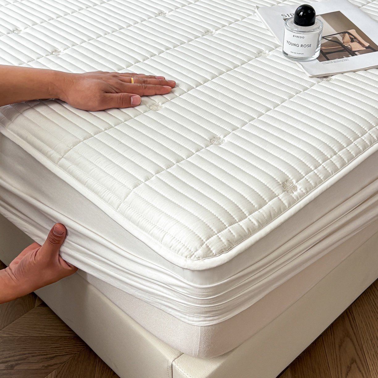 居眠 2026新款全棉133-72爱丽花夹棉棉花刺绣床笠 爱丽花-白色