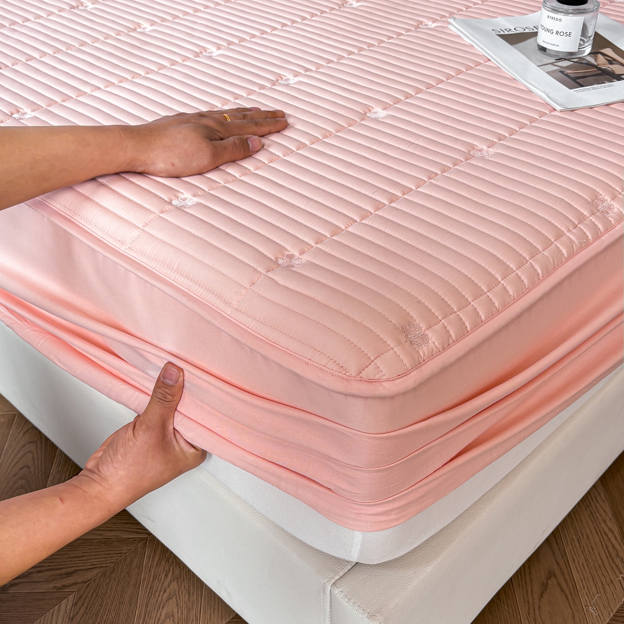 居眠 2026新款全棉133-72爱丽花夹棉棉花刺绣床笠 爱丽花-粉色