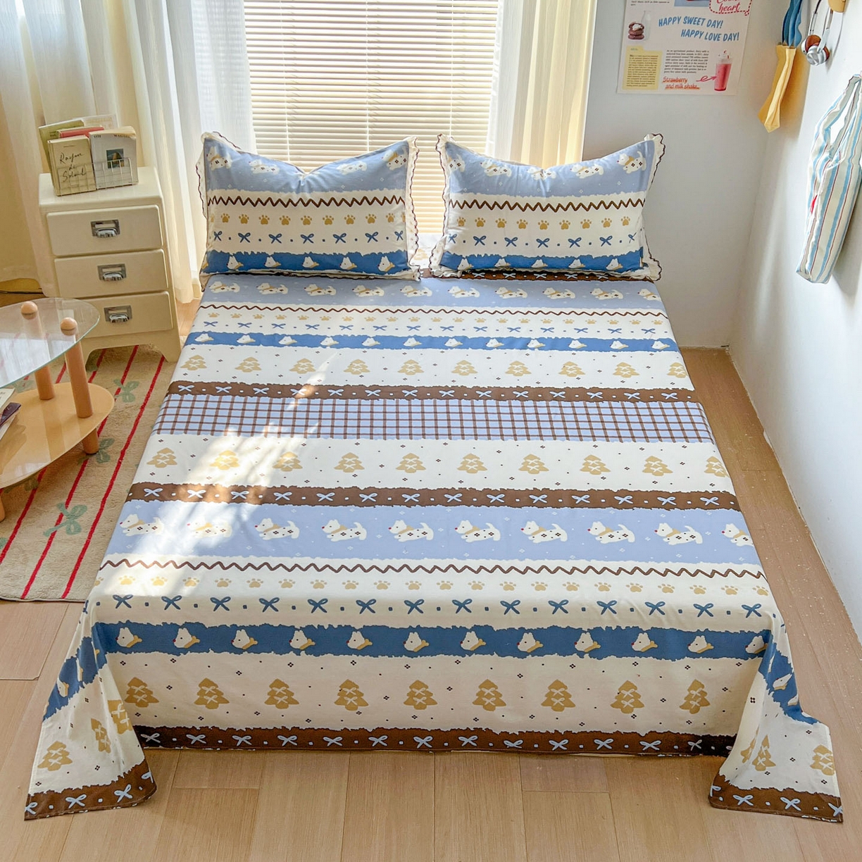 91家纺网 家纺一手货源 找家纺 （总）希诺家居 2026新款费尔岛风全棉小清新单品床单床笠三件套