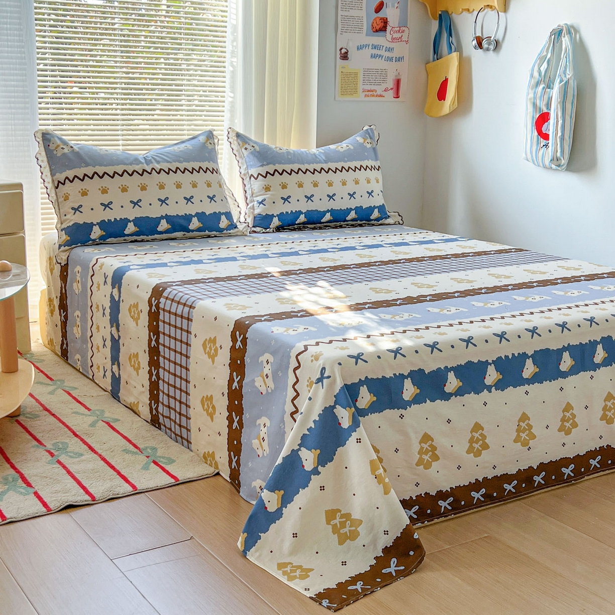 91家纺网 家纺一手货源 找家纺 （总）希诺家居 2026新款费尔岛风全棉小清新单品床单床笠三件套