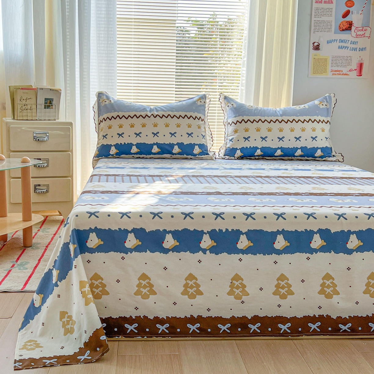 91家纺网 家纺一手货源 找家纺 （总）希诺家居 2026新款费尔岛风全棉小清新单品床单床笠三件套