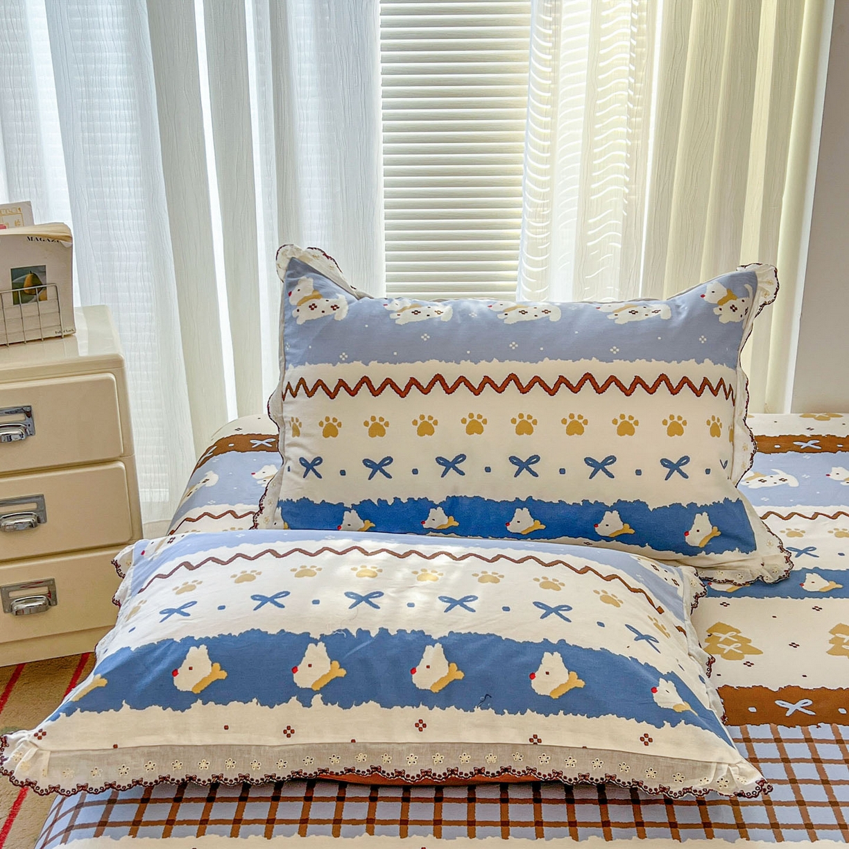 91家纺网 家纺一手货源 找家纺 （总）希诺家居 2026新款费尔岛风全棉小清新单品床单床笠三件套