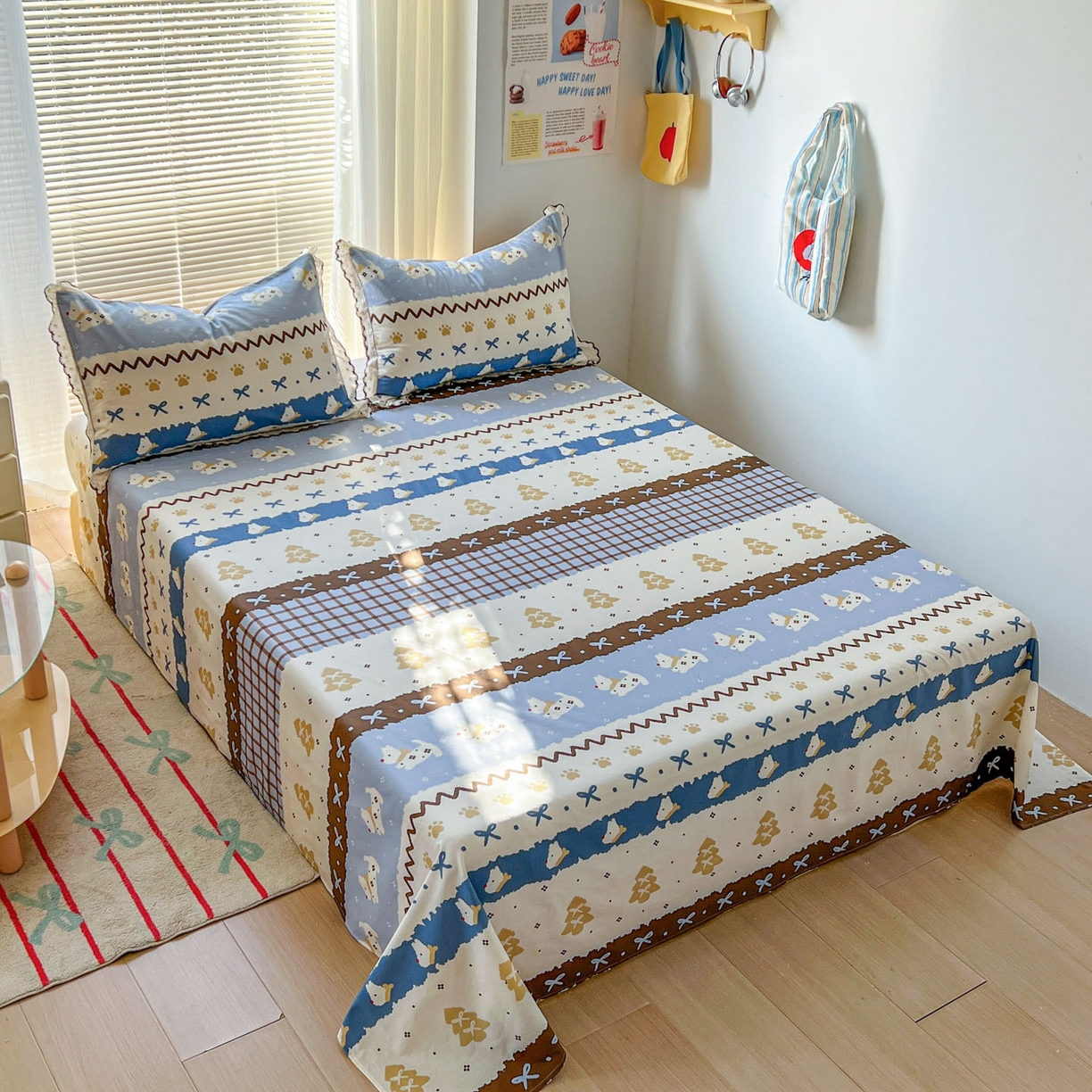 91家纺网 家纺一手货源 找家纺 （总）希诺家居 2026新款费尔岛风全棉小清新单品床单床笠三件套