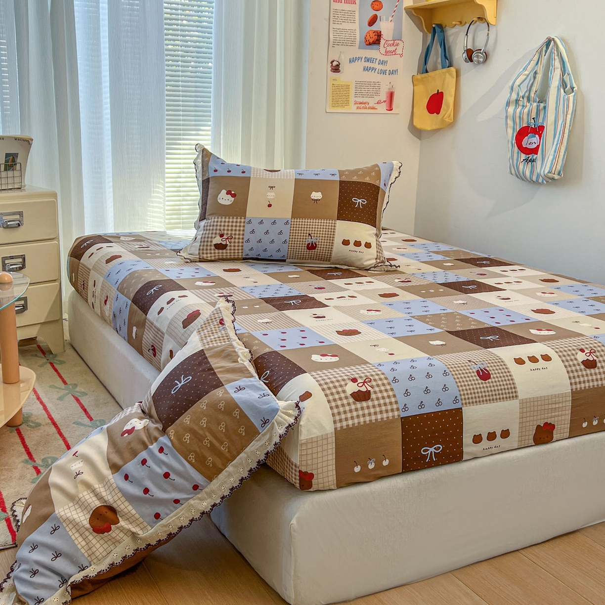 91家纺网 家纺一手货源 找家纺 希诺家居 2026新款费尔岛风全棉小清新单品床单床笠三件套 费尔岛甜品站