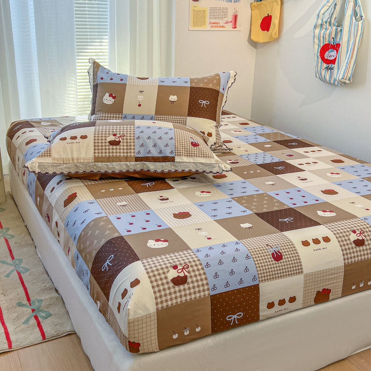 91家纺网 家纺一手货源 找家纺 希诺家居 2026新款费尔岛风全棉小清新单品床单床笠三件套 费尔岛甜品站