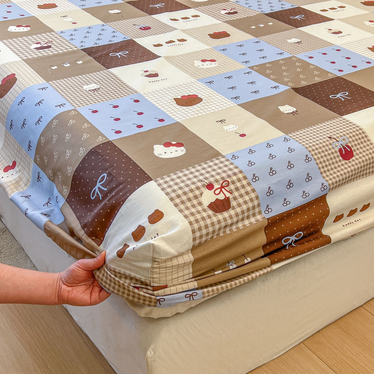 91家纺网 家纺一手货源 找家纺 希诺家居 2026新款费尔岛风全棉小清新单品床单床笠三件套 费尔岛甜品站