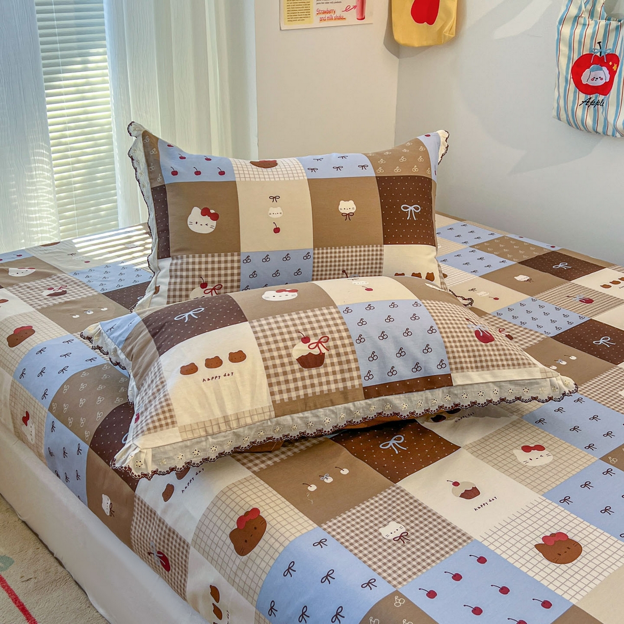 91家纺网 家纺一手货源 找家纺 希诺家居 2026新款费尔岛风全棉小清新单品床单床笠三件套 费尔岛甜品站