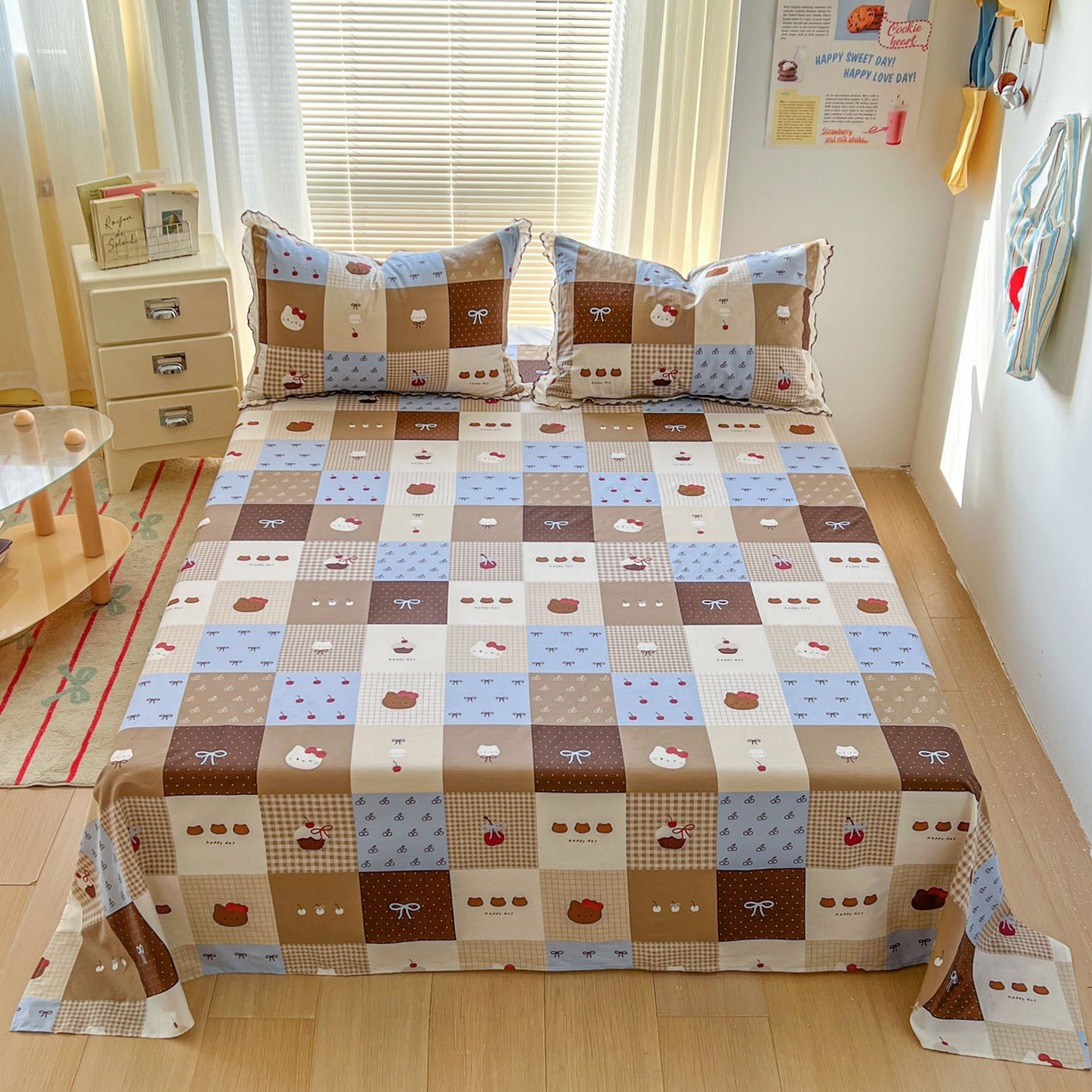 91家纺网 家纺一手货源 找家纺 希诺家居 2026新款费尔岛风全棉小清新单品床单床笠三件套 费尔岛甜品站