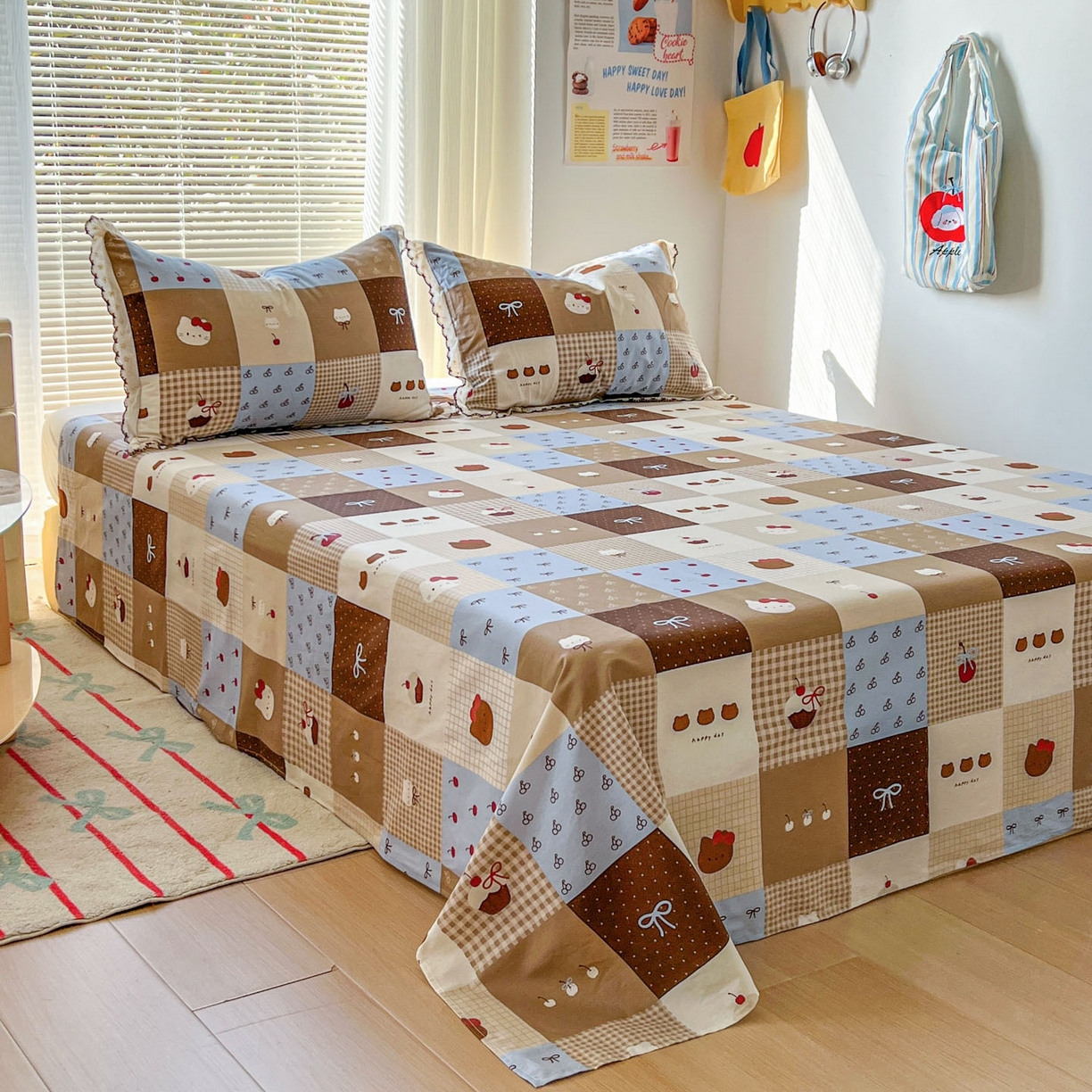 91家纺网 家纺一手货源 找家纺 希诺家居 2026新款费尔岛风全棉小清新单品床单床笠三件套 费尔岛甜品站