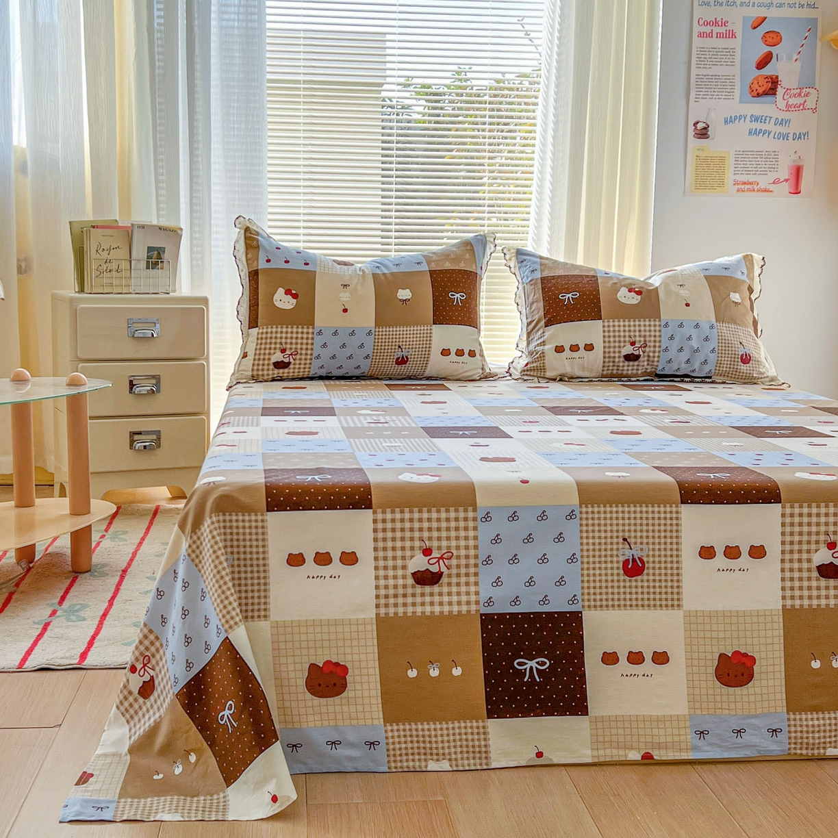 91家纺网 家纺一手货源 找家纺 希诺家居 2026新款费尔岛风全棉小清新单品床单床笠三件套 费尔岛甜品站