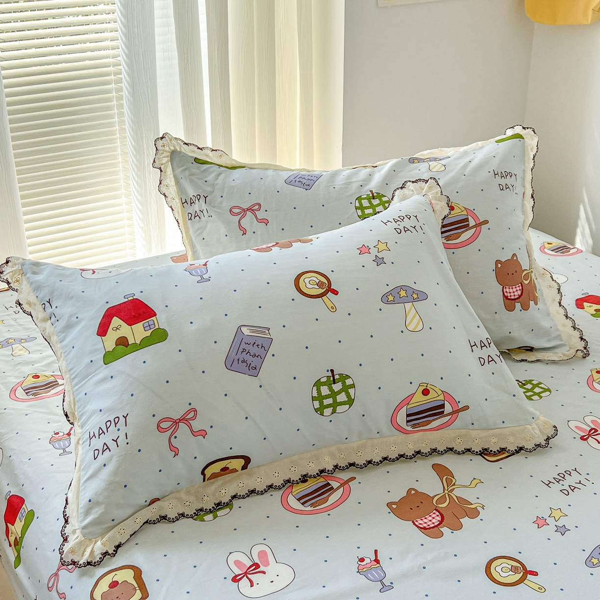 91家纺网 家纺一手货源 找家纺 希诺家居 2026新款费尔岛风全棉小清新单品床单床笠三件套 萌趣烘焙屋