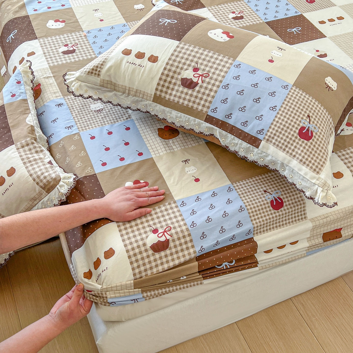 希诺家居 2026新款费尔岛风全棉小清新单品床单床笠三件套 费尔岛甜品站