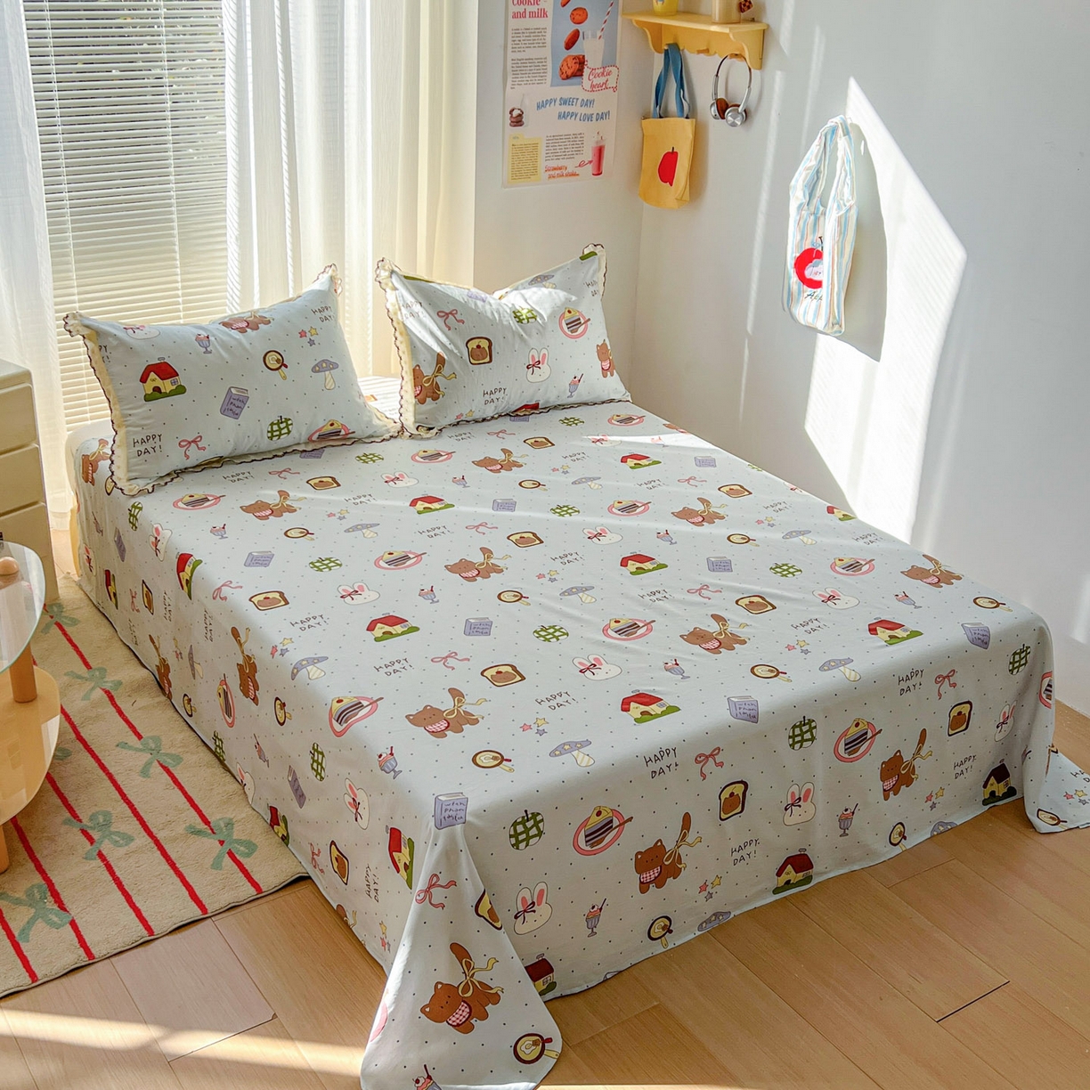 91家纺网 家纺一手货源 找家纺 希诺家居 2026新款费尔岛风全棉小清新单品床单床笠三件套 萌趣烘焙屋