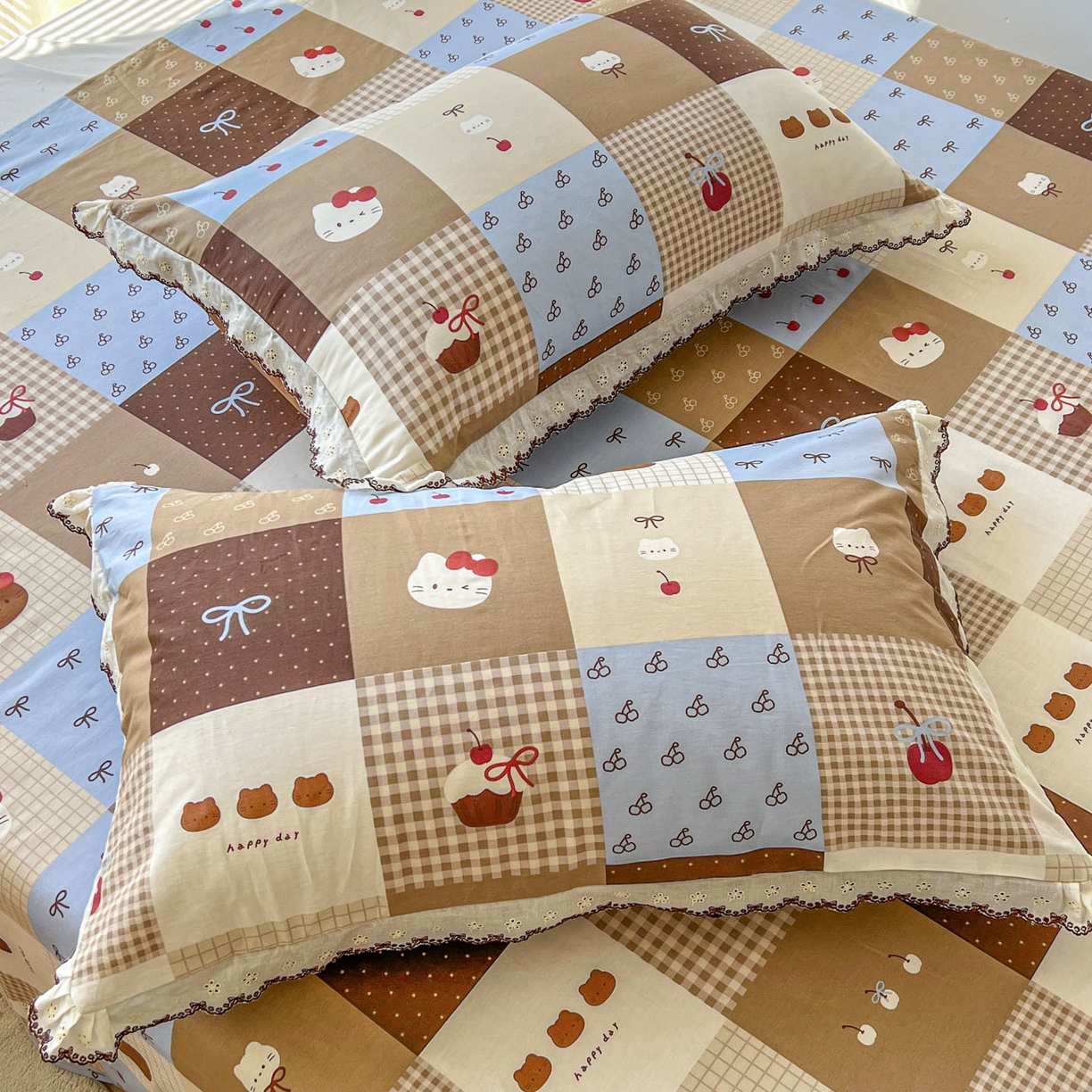 91家纺网 家纺一手货源 找家纺 希诺家居 2026新款费尔岛风全棉小清新单品床单床笠三件套 费尔岛甜品站