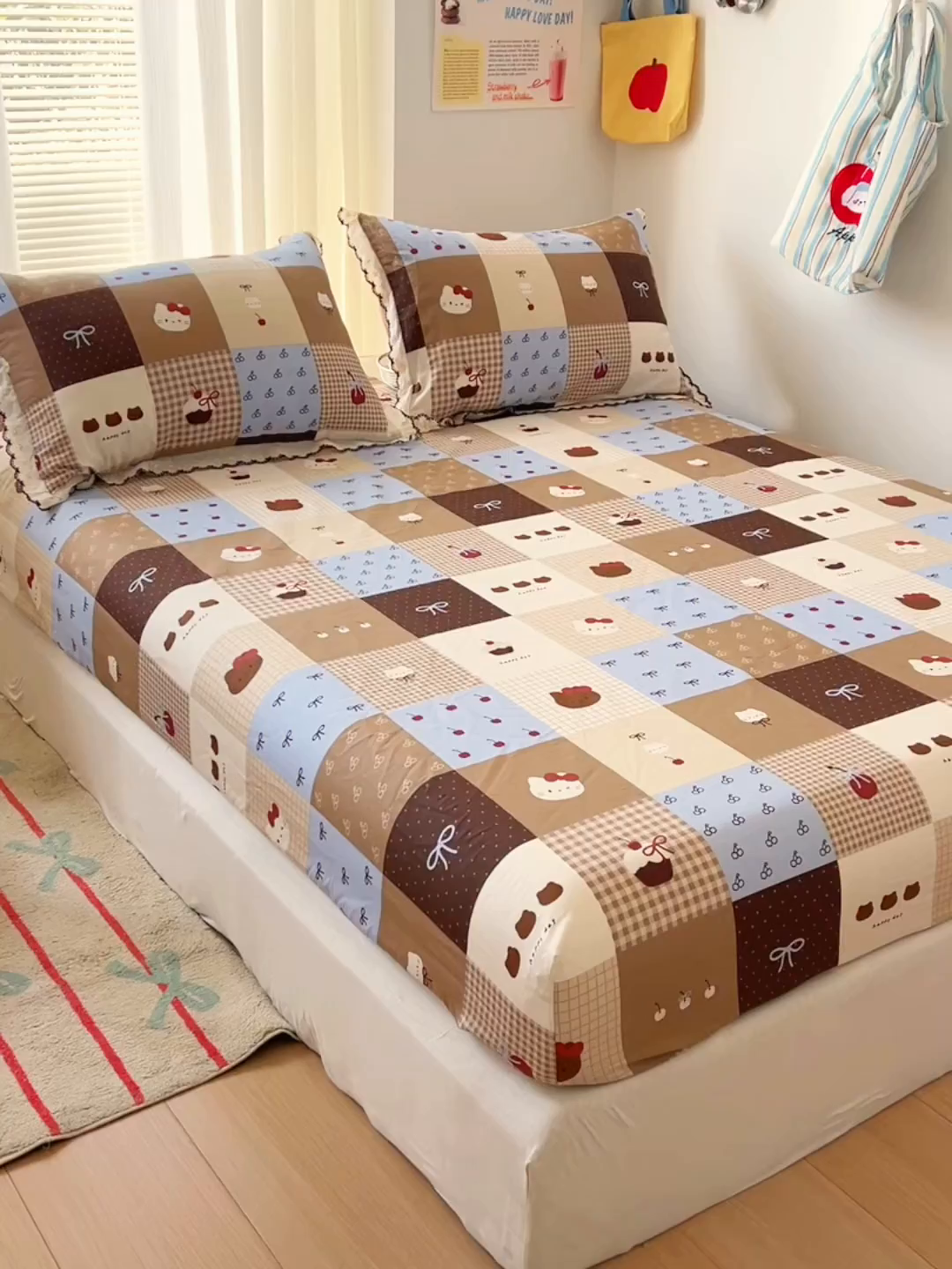 91家纺网 家纺一手货源 找家纺 希诺家居 2026新款费尔岛风全棉小清新单品床单床笠三件套 费尔岛甜品站