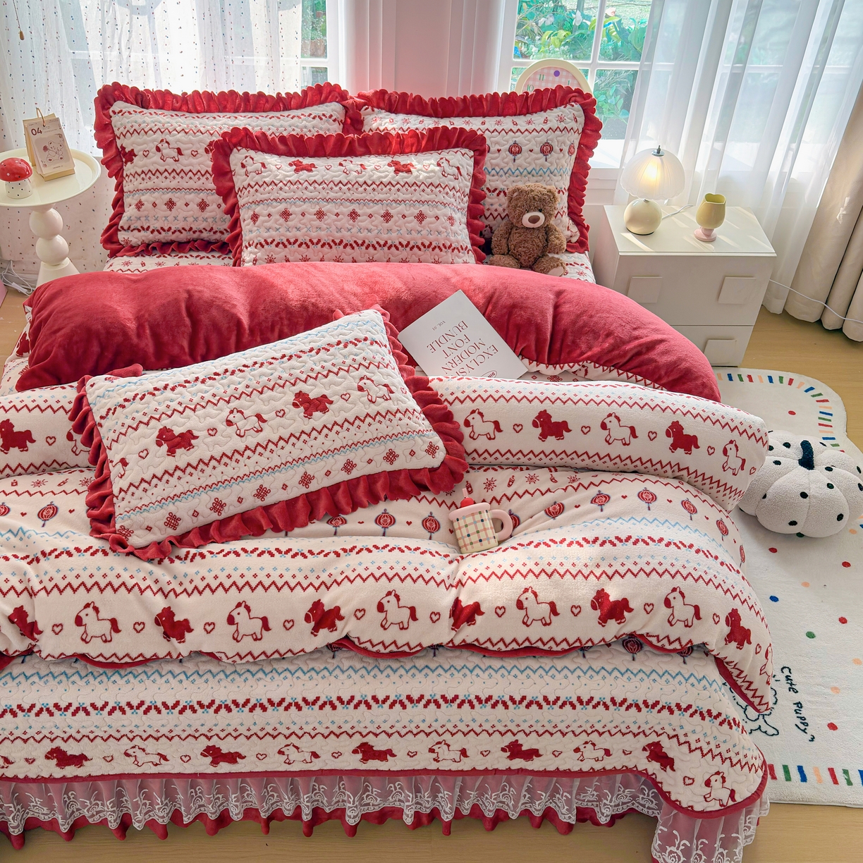 91家纺网 家纺一手货源 找家纺  铠畅 2025新款加厚牛奶绒床盖四件套 马上有福