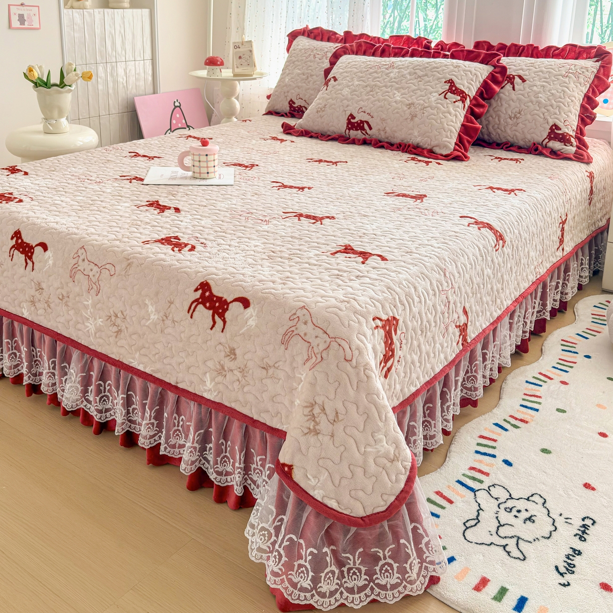 91家纺网 家纺一手货源 找家纺 铠畅 2025新款加厚牛奶绒床盖四件套 经典小马