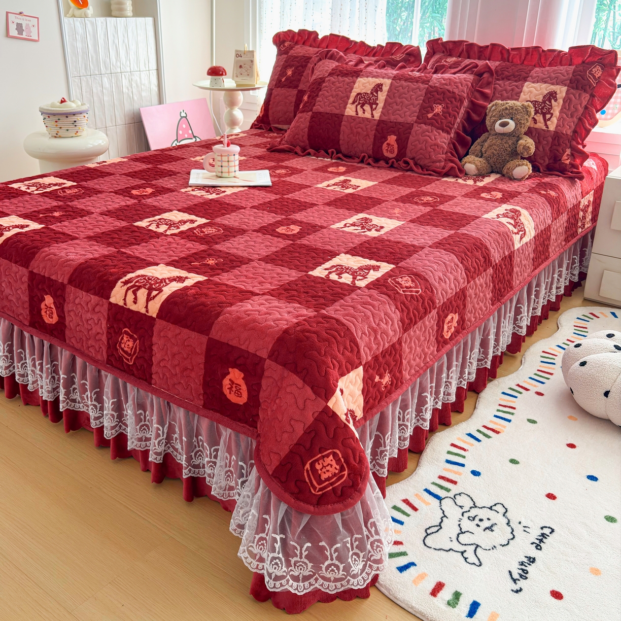 91家纺网 家纺一手货源 找家纺 铠畅 2025新款加厚牛奶绒床盖四件套 新年小马  