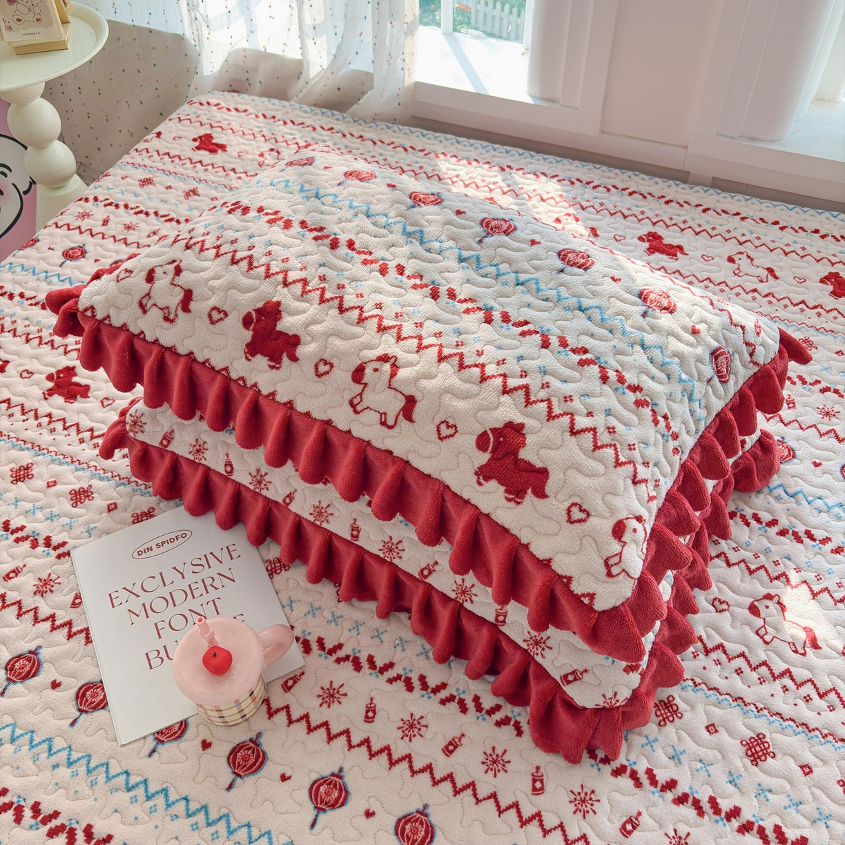 91家纺网 家纺一手货源 找家纺  铠畅 2025新款加厚牛奶绒床盖四件套 马上有福