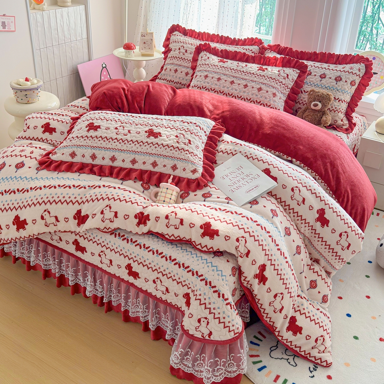 91家纺网 家纺一手货源 找家纺  铠畅 2025新款加厚牛奶绒床盖四件套 马上有福