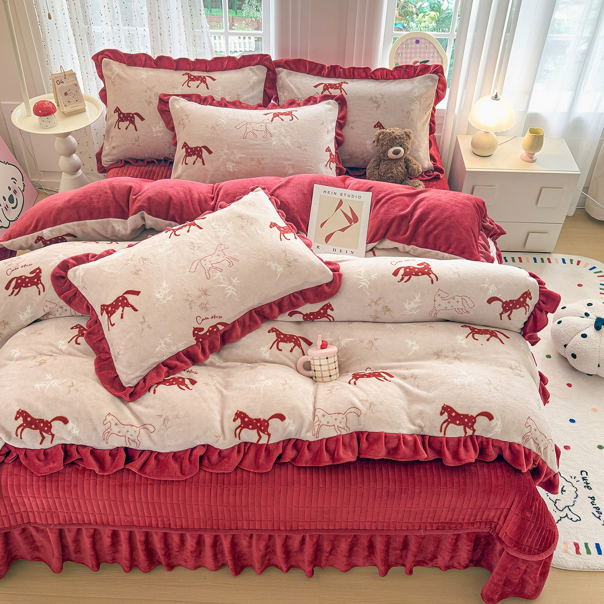 91家纺网 家纺一手货源 找家纺 （总）铠畅家纺 2026新款花边款牛奶绒床盖四件套床褥 炕垫四件套