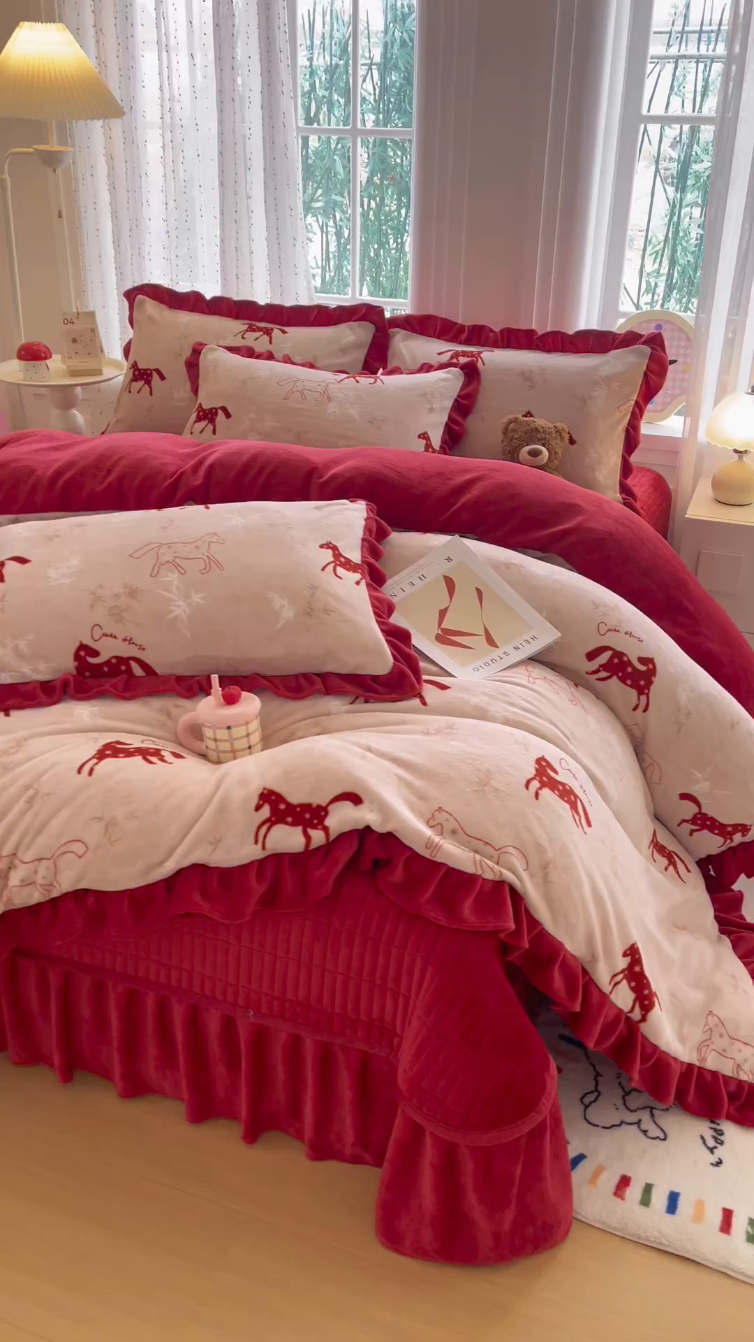 91家纺网 家纺一手货源 找家纺 （总）铠畅家纺 2026新款花边款牛奶绒床盖四件套床褥 炕垫四件套