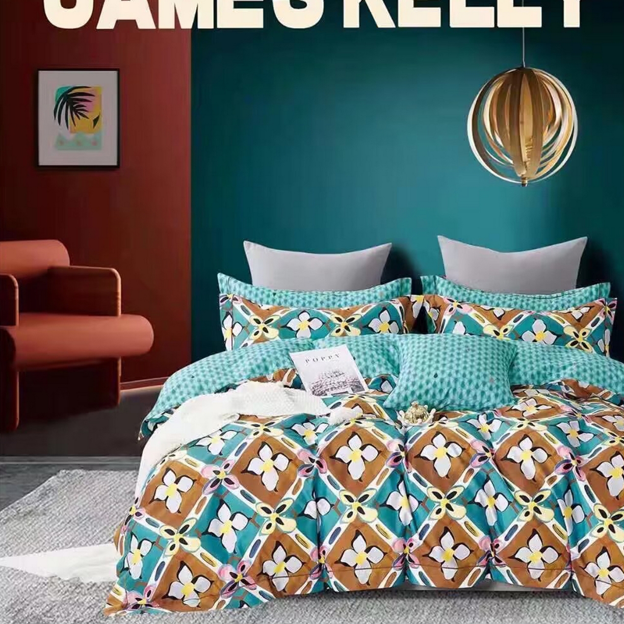 91家纺网 家纺一手货源 找家纺 （总）未来家居 JAMES KELLY （铂金凯丽）2025新款40支13376全棉印染铂金长绒棉四件套-系列4