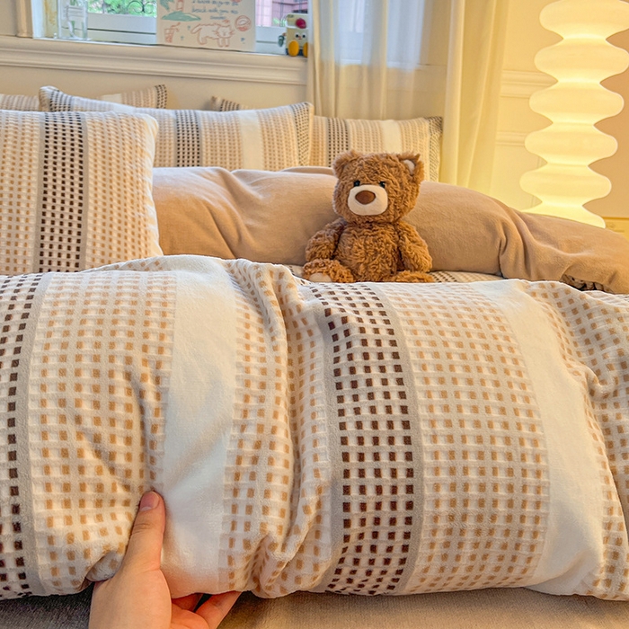 良品汇馆 2026【特价牛奶绒四件套】牛奶绒四件套秋冬保暖绒布床品件套冬天加厚 暖格-咖