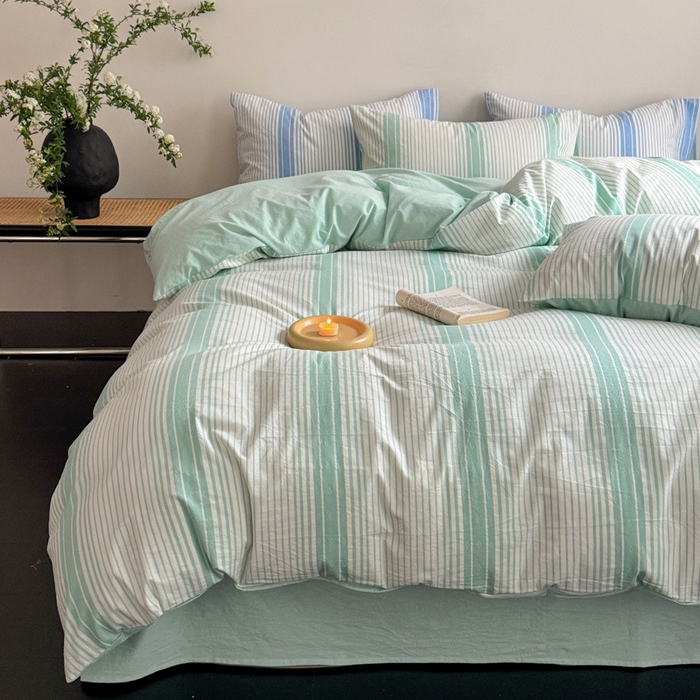 良品汇馆 2026【水洗提花套件】床上四件套全棉柔软裸睡条纹提花被套床品件套新 繁星-湖蓝